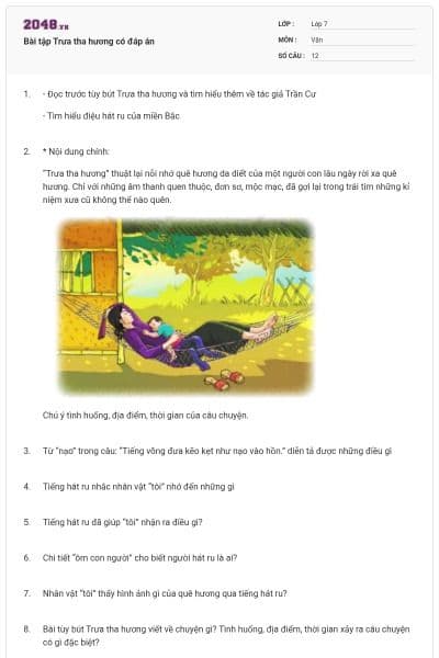 Bài tập Trưa tha hương có đáp án