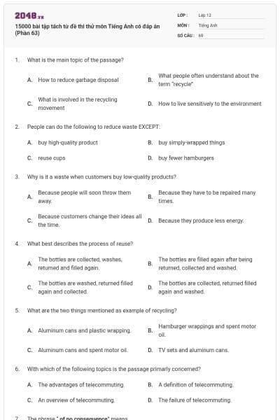 15000 bài tập tách từ đề thi thử môn Tiếng Anh có đáp án (Phần 63)