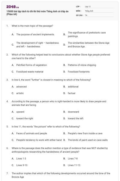 15000 bài tập tách từ đề thi thử môn Tiếng Anh có đáp án (Phần 64)