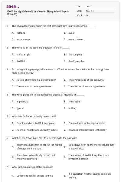 15000 bài tập tách từ đề thi thử môn Tiếng Anh có đáp án (Phần 66)