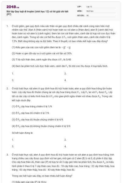Bài tâp Quy luật di truyền (sinh học 12) có lời giải chi tiết (P7)