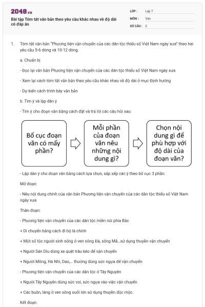 Bài tập Tóm tắt văn bản theo yêu cầu khác nhau về độ dài có đáp án