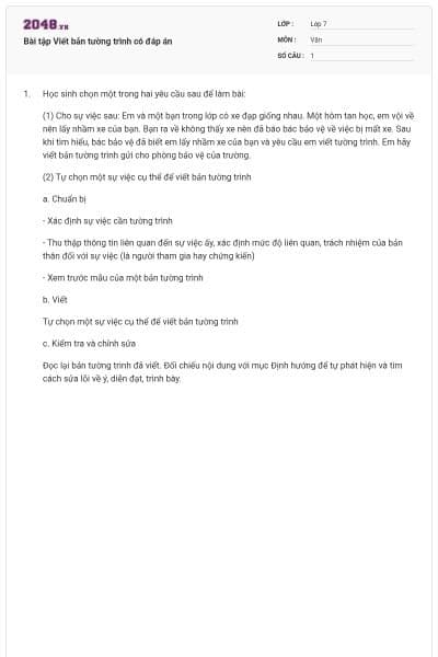 Bài tập Viết bản tường trình có đáp án