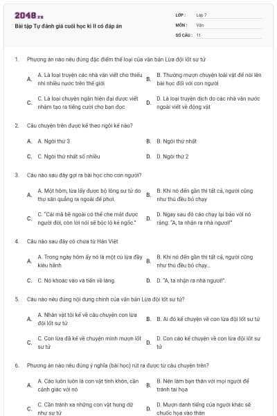 Bài tập Tự đánh giá cuối học kì II có đáp án