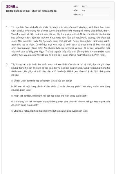 Bài tập Cuốn sách mới - Chân trời mới có đáp án