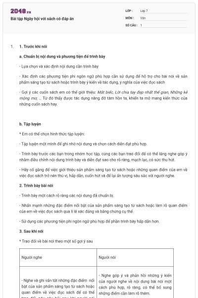 Bài tập Ngày hội với sách có đáp án