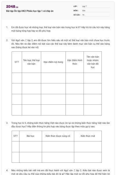 Bài tập Ôn tập HK2 Phiếu học tập 1 có đáp án