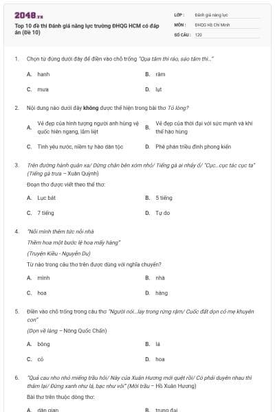Top 10 đề thi Đánh giá năng lực trường ĐHQG HCM có đáp án (Đề 10)