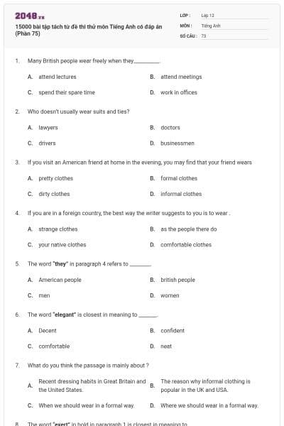 15000 bài tập tách từ đề thi thử môn Tiếng Anh có đáp án (Phần 75)