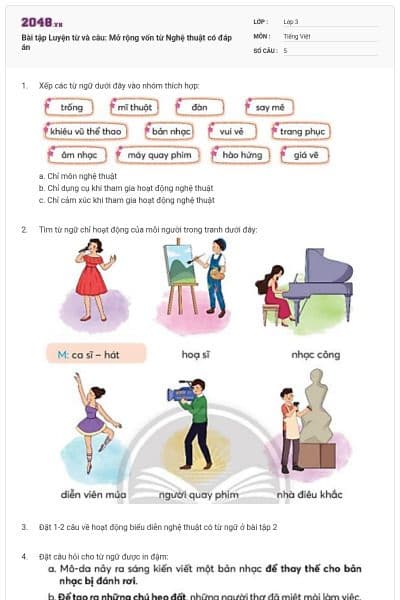 Bài tập Luyện từ và câu: Mở rộng vốn từ Nghệ thuật có đáp án