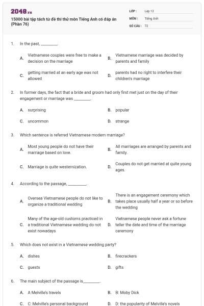 15000 bài tập tách từ đề thi thử môn Tiếng Anh có đáp án (Phần 76)