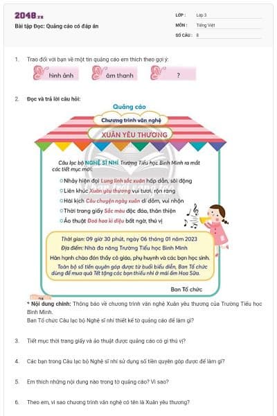 Bài tập Đọc: Quảng cáo có đáp án