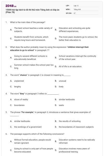 15000 bài tập tách từ đề thi thử môn Tiếng Anh có đáp án (Phần 78)
