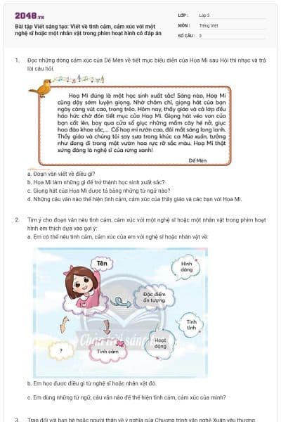 Bài tập Viết sáng tạo: Viết về tình cảm, cảm xúc với một nghệ sĩ hoặc một nhân vật trong phim hoạt hình có đáp án