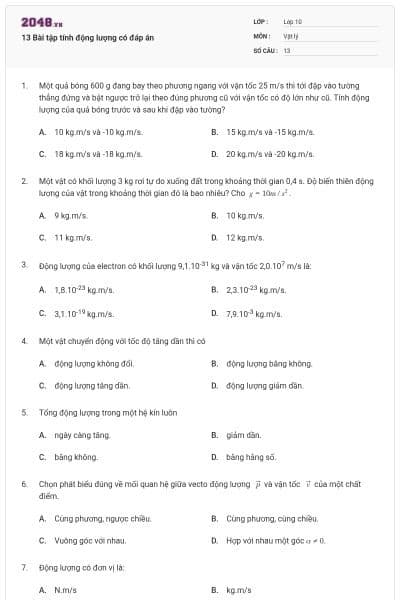 13 Bài tập tính động lượng có đáp án