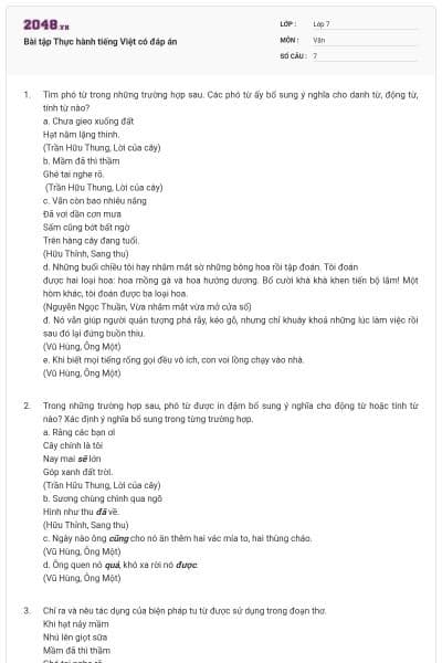 Bài tập Thực hành tiếng Việt có đáp án