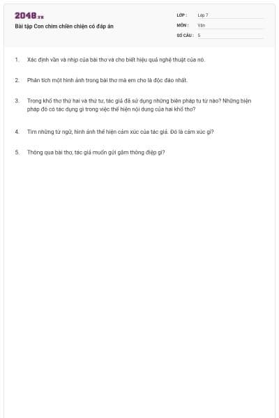 Bài tập Con chim chiền chiện có đáp án