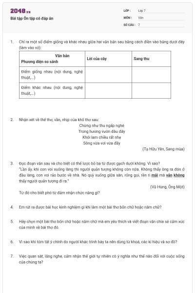 Bài tập Ôn tập có đáp án