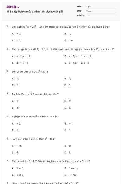 10 Bài tập Nghiệm của đa thức một biến (có lời giải)