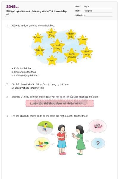 Bài tập Luyện từ và câu: Mở rộng vốn từ Thể thao có đáp án