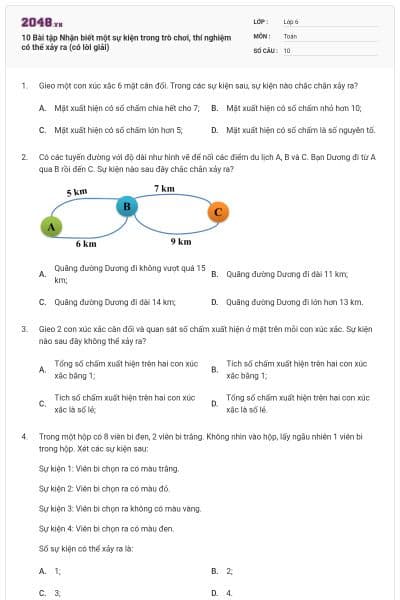 10 Bài tập Nhận biết một sự kiện trong trò chơi, thí nghiệm có thể xảy ra (có lời giải)