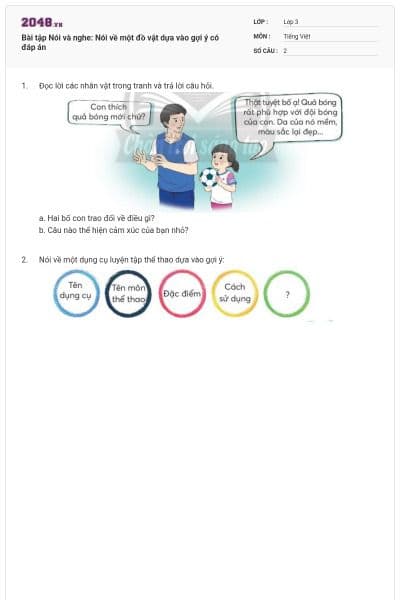 Bài tập Nói và nghe: Nói về một đồ vật dựa vào gợi ý có đáp án