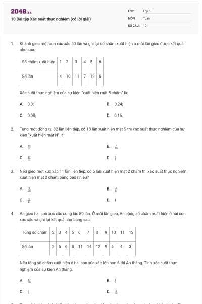 10 Bài tập Xác suất thực nghiệm (có lời giải)
