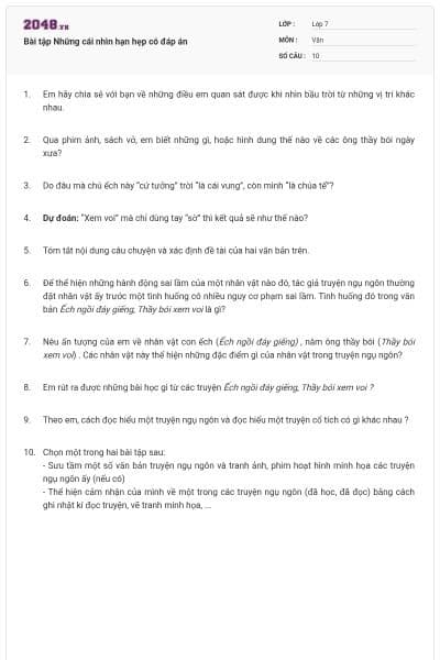 Bài tập Những cái nhìn hạn hẹp có đáp án