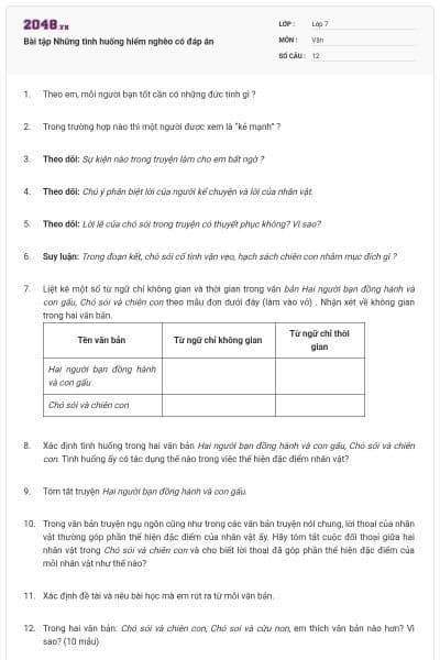 Bài tập Những tình huống hiểm nghèo có đáp án