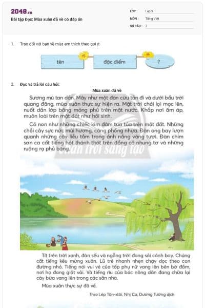 Bài tập Đọc: Mùa xuân đã về có đáp án