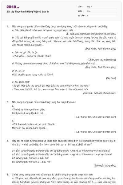 Bài tập Thực hành tiếng Việt có đáp án