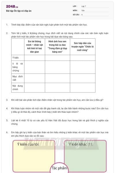 Bài tập Ôn tập có đáp án