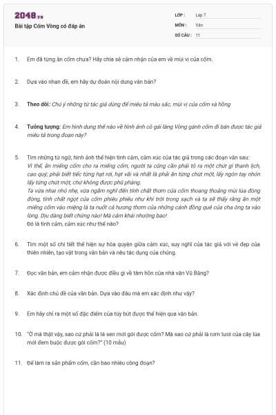 Bài tập Cốm Vòng có đáp án