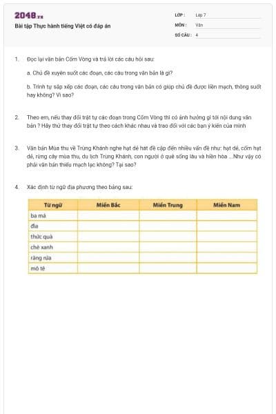 Bài tập Thực hành tiếng Việt có đáp án