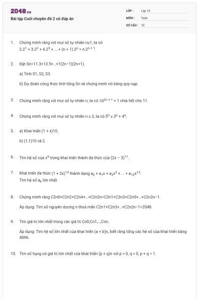 Bài tập Cuối chuyên đề 2 có đáp án