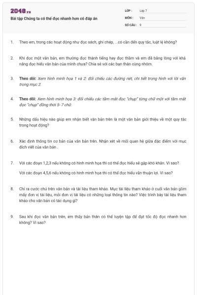 Bài tập Chúng ta có thể đọc nhanh hơn có đáp án