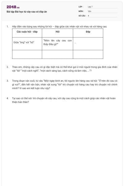 Bài tập Bài học từ cây cau có đáp án