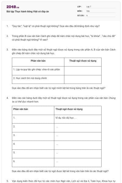 Bài tập Thực hành tiếng Việt có đáp án