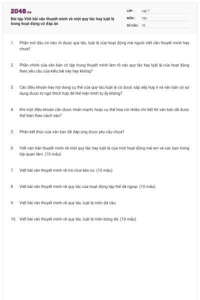 Bài tập Viết bài văn thuyết minh  về một quy tắc hay luật lệ trong hoạt động có đáp án