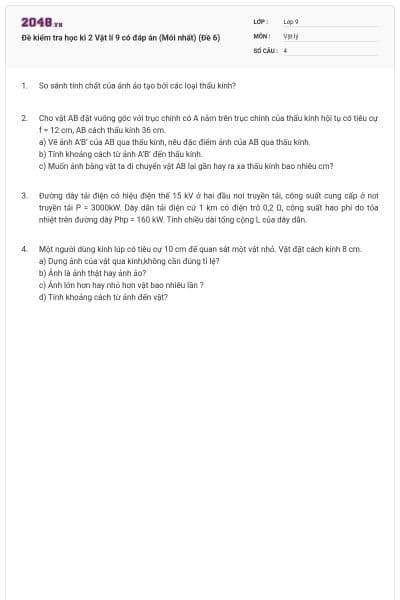 Đề kiểm tra học kì 2 Vật lí 9 có đáp án (Mới nhất) (Đề 6)