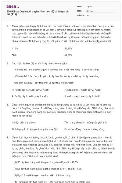 576 Bài tập Quy luật di truyền (Sinh học 12) có lời giải chi tiết (P11)