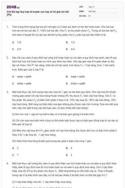 534 Bài tập Quy luật di truyền cực hay có lời giải chi tiết (P5)