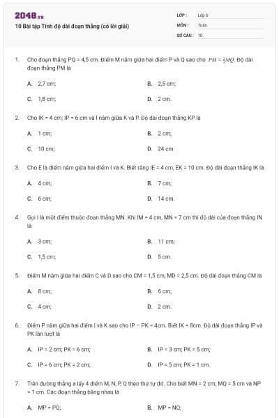 10 Bài tập Tính độ dài đoạn thẳng (có lời giải)