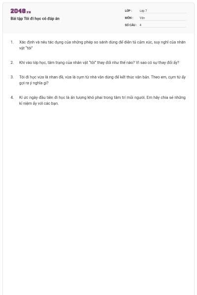 Bài tập Tôi đi học có đáp án