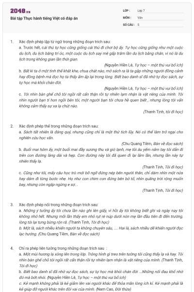 Bài tập Thực hành tiếng Việt có đáp án