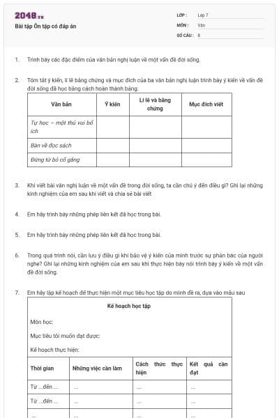 Bài tập Ôn tập có đáp án