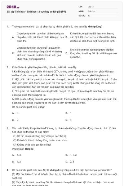 Bài tập Tiến hóa - Sinh học 12 cực hay có lời giải (P7)