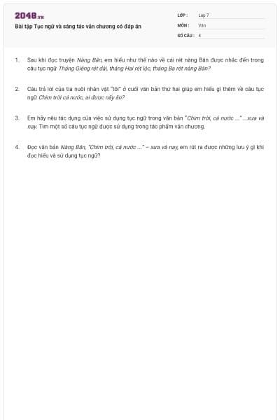 Bài tập Tục ngữ và sáng tác văn chương có đáp án