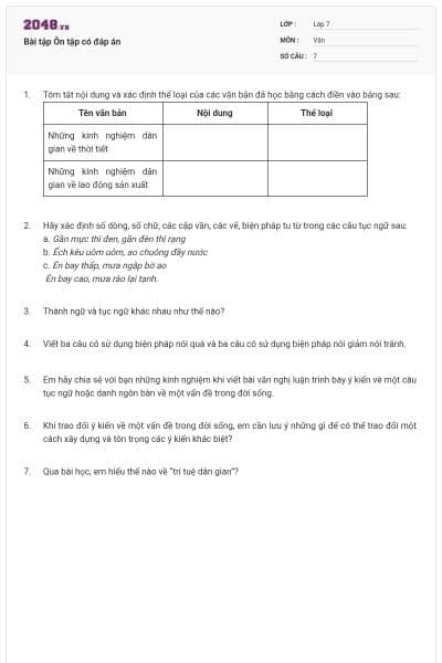 Bài tập Ôn tập có đáp án