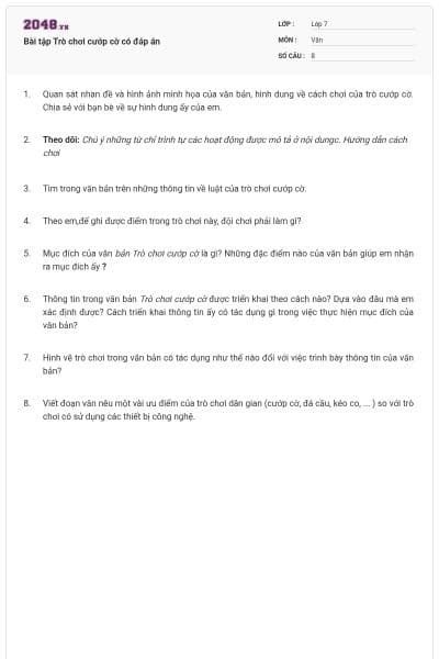 Bài tập Trò chơi cướp cờ có đáp án